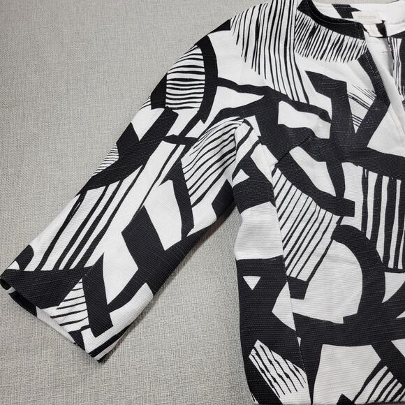 Chico's Womens Jacket Size 1 Black White Bi-Color Geometric Open Front Career - Picture 10 of 14